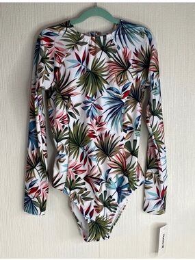 Hurley White One-Piece Swimsuit with Multicolor Tropical Leaves
